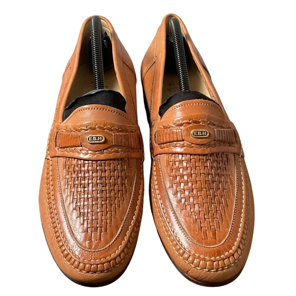 English Boot House Ltd Mens Tan Woven Leather Penny Loafers Size 8 A-14